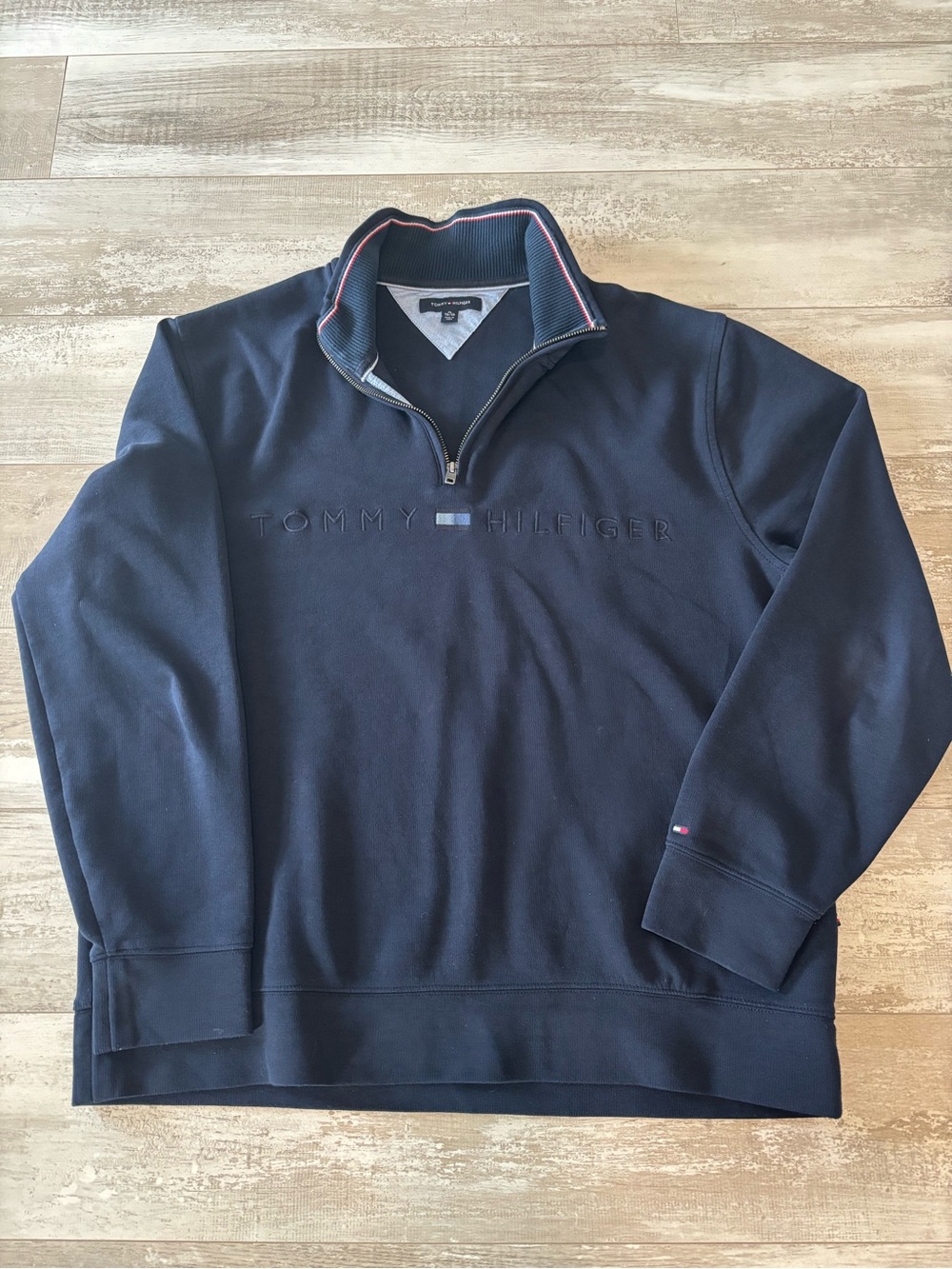 Tommy Hilfiger Navy Half-Zip Logo Sweatshirt with Red Trim